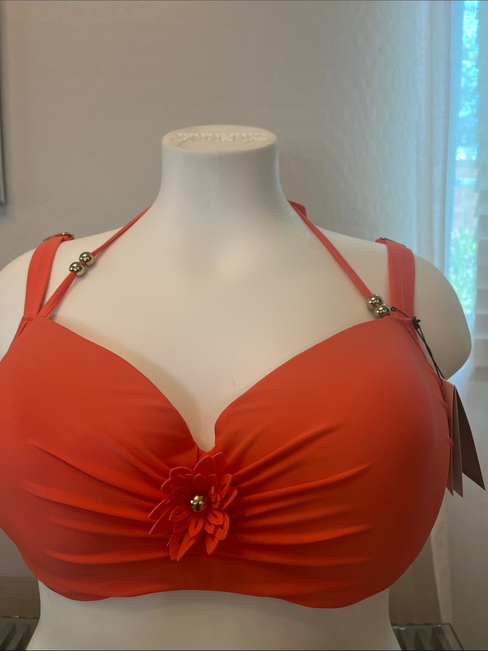 Women’s Floral-Accent Orange Bikini Top